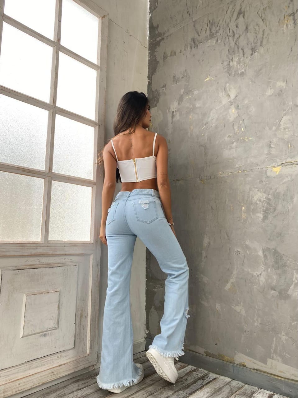 Evolet Distressed High-waisted And Flared leg Jeans