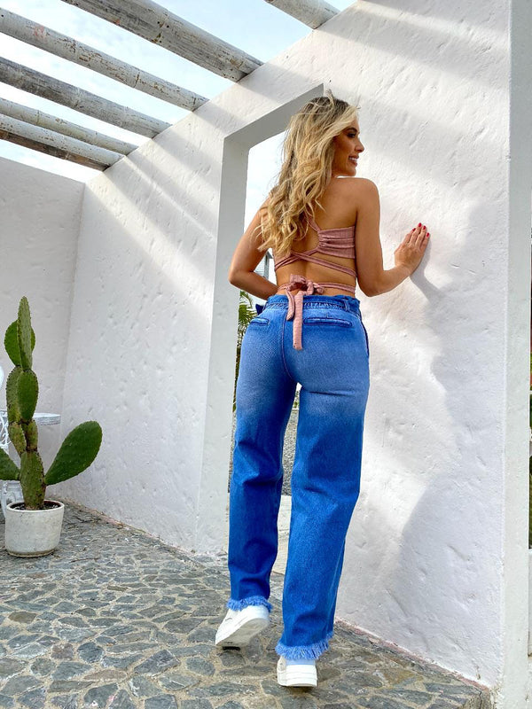 Evolet Wide Leg Ripped Jeans