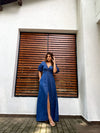 Evolet Sophisticated Ruffle Sleeve Maxi Dress