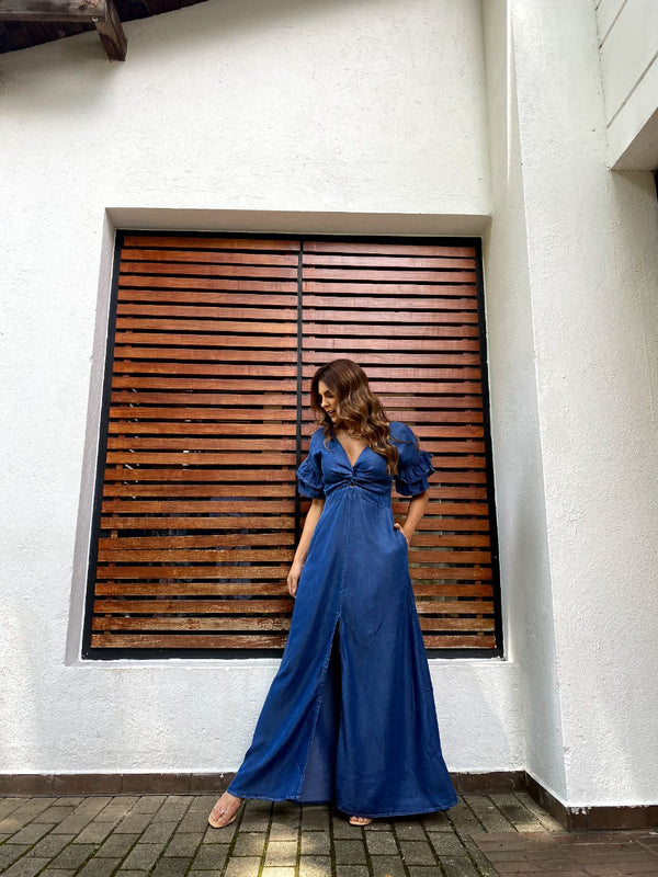 Evolet Sophisticated Ruffle Sleeve Maxi Dress