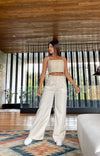 Evolet Cute Crochet Knit Crop Top and wide leg pants Set