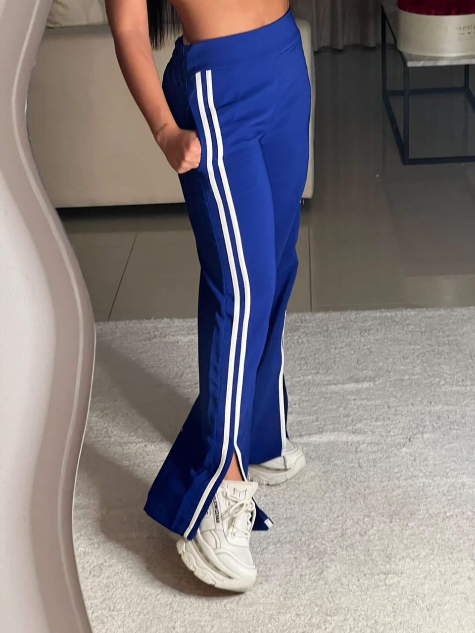 Evolet Modern Striped Side Flare Leg Pants