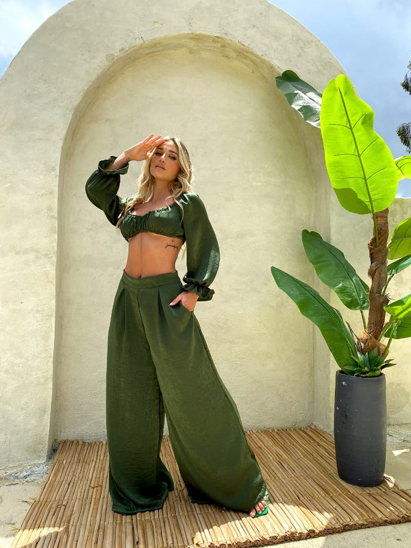 Evolet Trendy Palazzo Pants and Crop top Set