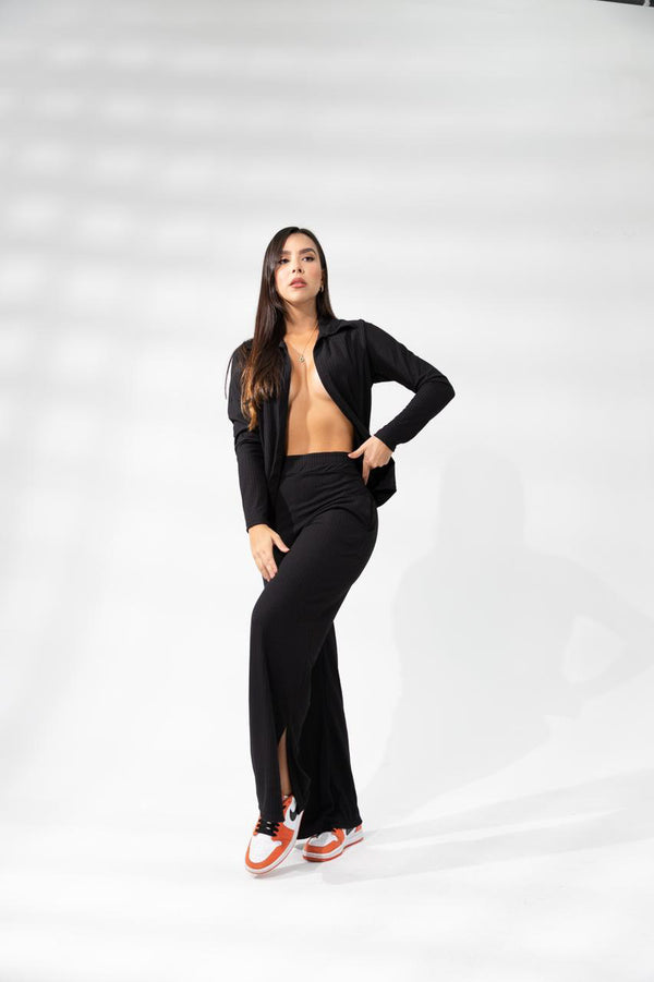 Evolet Casual Wide Leg Pants And Jacket Set