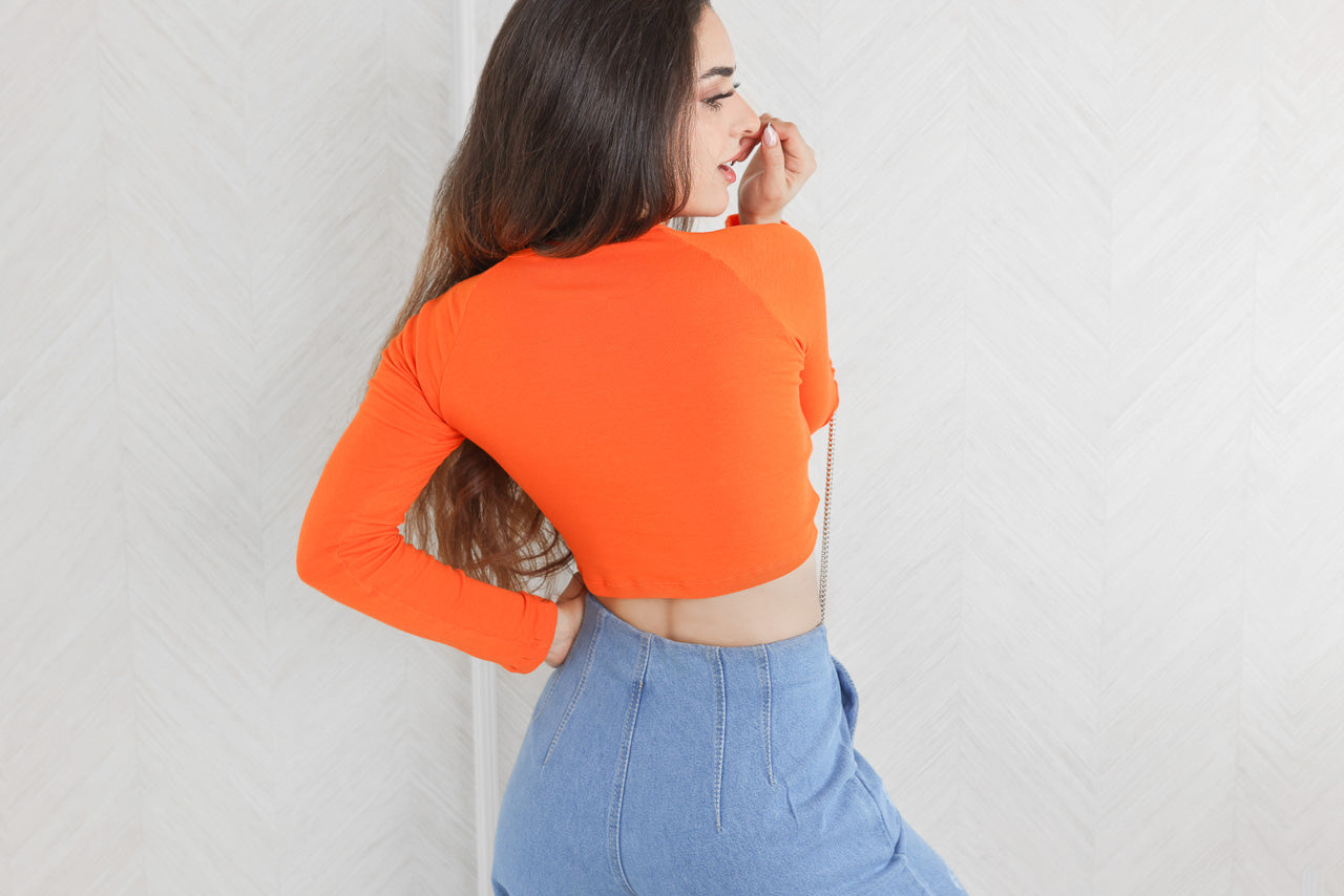 Evolet Cool V Neck Long Sleeve Crop Top