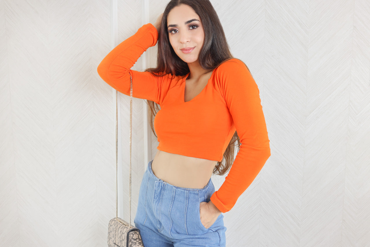 Evolet Cool V Neck Long Sleeve Crop Top