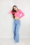 Evolet Cool V Neck Long Sleeve Crop Top