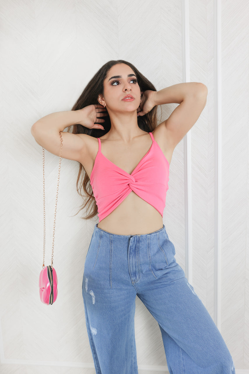 Evolet Sexy Crossed Front Knot Crop Top