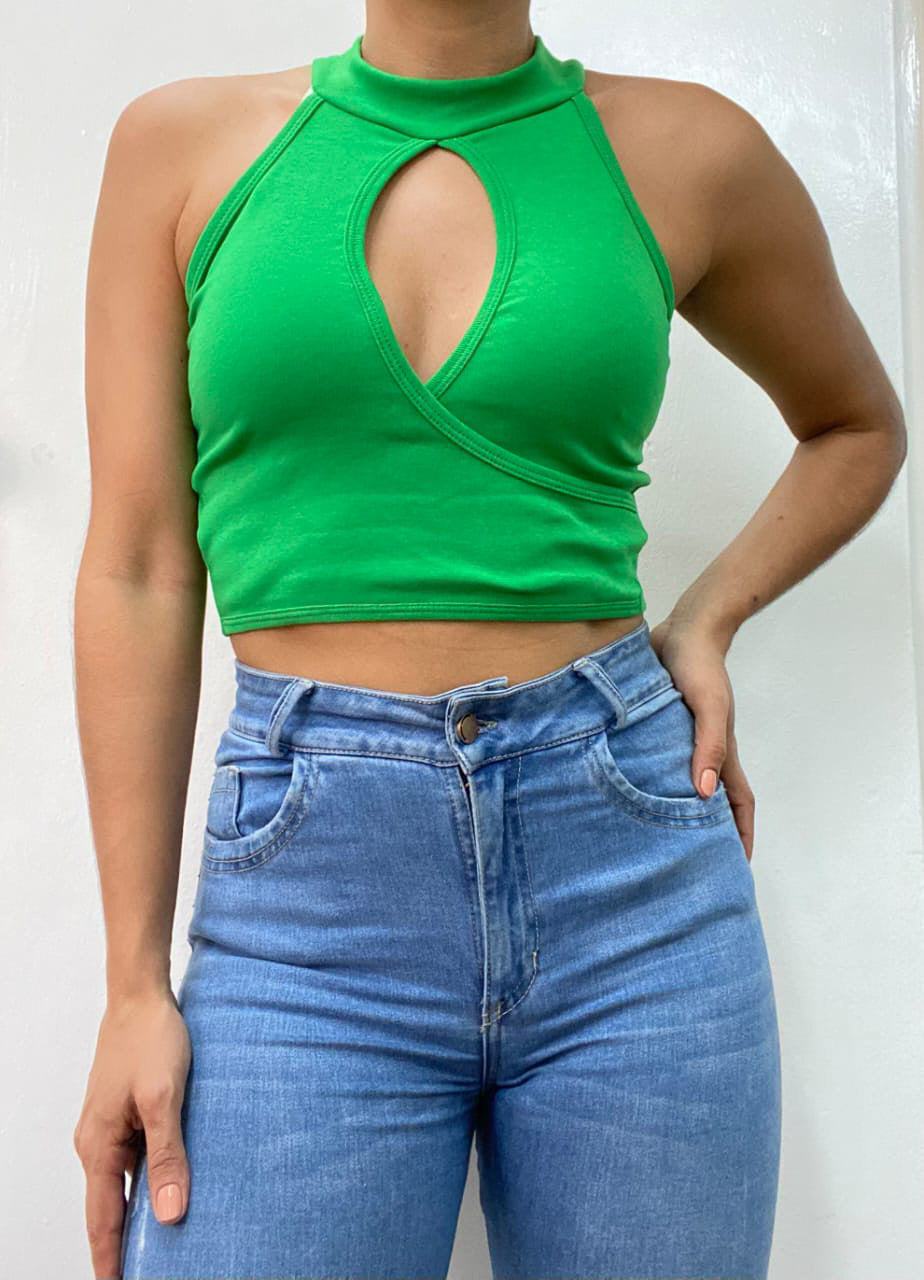 Evolet Sexy Sleeveless Key Hole Crop Top