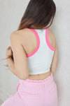 Evolet Contrast Trim Racerback Crop Top