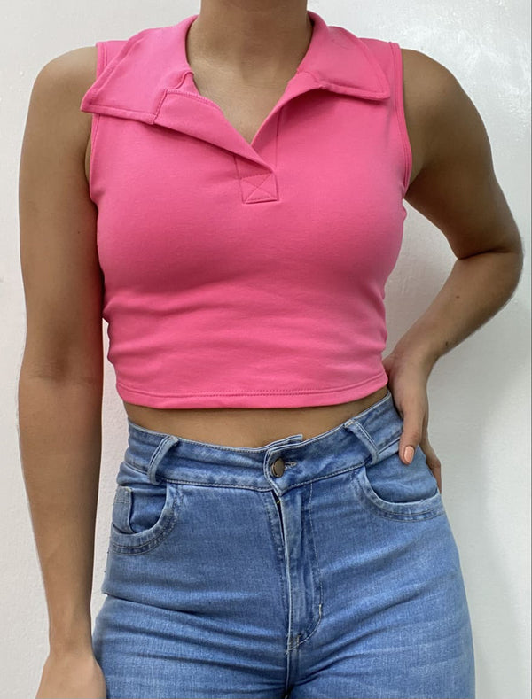 Evolet Classic Collar Neck Crop Top