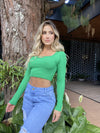 Evolet Casual Long Sleeve Square Neck Crop Top