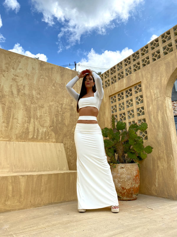 Evolet Sexy Open Front Back Slit Maxi Skirt and Top Set